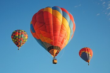 Obraz premium Colorful Hot Air Balloons Soaring Against a Clear Blue Sky