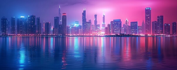 Fototapeta premium A vibrant city skyline at night