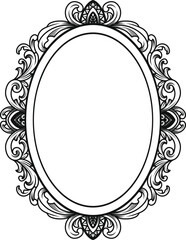 Vintage oval frame with floral ornament with baroque, filigree, swirl, engraving style. Art deco border decorative Design element.