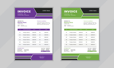 Creative, modern, unique, clean, and professional corporate business invoice layout template with two color variation available .