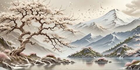 Digital art piece that appears to be landscape scene It cherry t