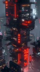 Fototapeta premium Cyberpunk Megacorporation Headquarters, 4K hyperrealistic photo