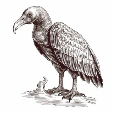 recommend clip art: Black and white Vintage engraved art of a vulture isolated on white background, ink sketch illustration, simple vector art design, highly detailed line art, high contrasty. 