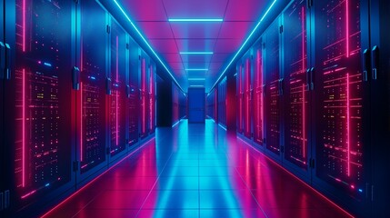 Colorful interior of computer cable server transmitting information