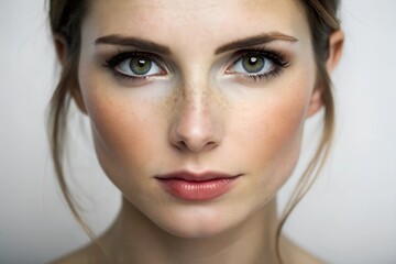 Naklejka premium Woman's face, close-up, on a white background