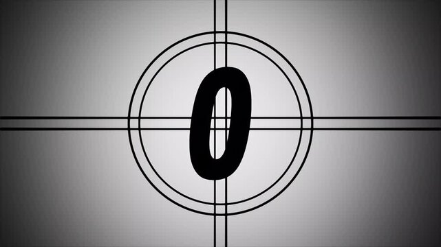 Countdown movie from 5 to 0 number. Old film movie timer count in grey retro style. Movie-style countdown Counting from 10 seconds.