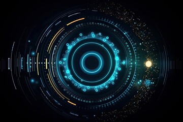 Creative digital tech circle on dark backdrop. Big data and technology concept register your personal data