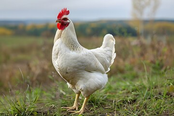 Fototapeta premium Majestic White Chicken Standing Proudly in a Natural Setting