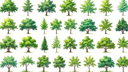 Watercolor wood collection. Hand drawn tree. Forest tree bag. White background. Generative AI.