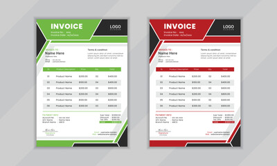 Creative, modern, unique, clean, and professional corporate invoice layout design template for business with two color variation available 