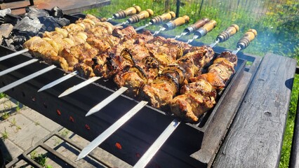 Cooking shashlik on coals