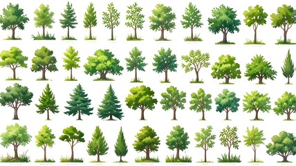 Watercolor wood collection. Hand drawn tree. Forest tree bag. White background. Generative AI.