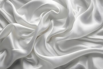 Fototapeta premium Elegant White Satin Fabric with Soft, Flowing Drapes