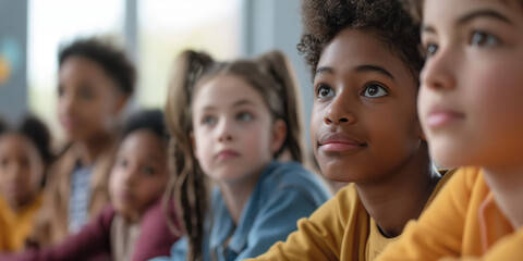 Fototapeta premium Diverse Group of Children Attentively Learning in Classroom Setting