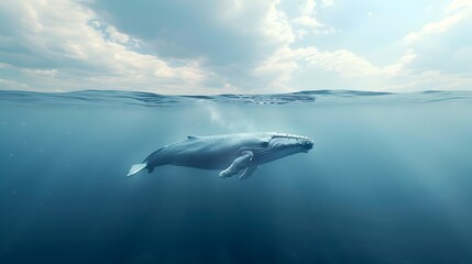 Ethereal Whale Floating Above the Tranquil Ocean