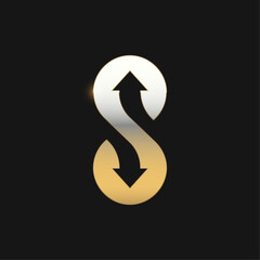 Up and down arrows design vector with gold effect, 2 side arrow icon symbol