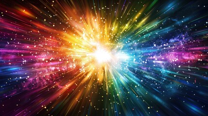 Naklejka premium A dazzling burst of rainbow-hued lights emanating from a core on a black backdrop