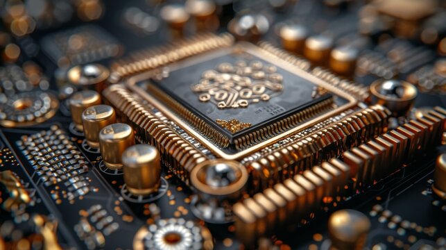 Luxury Gold Plated Computer Chip on Black Velvet High Tech Concept