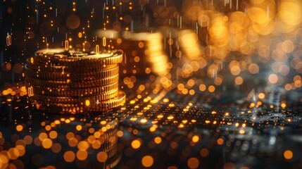 Raining Golden Coins and Binary Codes   Digital Prosperity Background