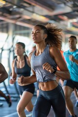 Fototapeta premium Diverse Group of Athletes Training in an Open Gym with High Energy for Fitness and Motivation