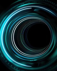 Abstract circular pattern with glowing blue and white lines, creating a mesmerizing depth effect in a dark background.