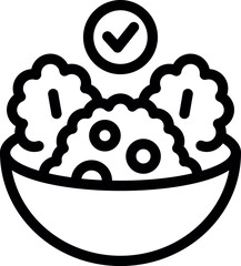 Line art icon of a salad in a bowl with a checkmark, perfect for representing healthy eating and nutrition