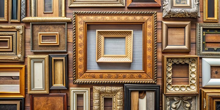An assortment of picture frames and tools for framing preparation, picture frames, tools, preparation, framing