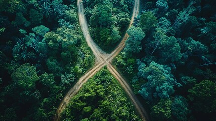 Splitting Path, A road splitting into two, symbolizing divergent business strategies and decisions