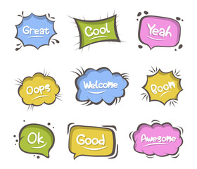 Colorful clouds speech bubbles with expressions	