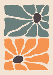 Pastel flower A4 wall art for poster design. Trend vector poster with two flowers.