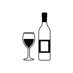 Wine bottle with wine glass icon isolated on white background. Vector illustration.