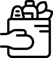 Courier holding a grocery bag full of food and drinks, making a delivery service