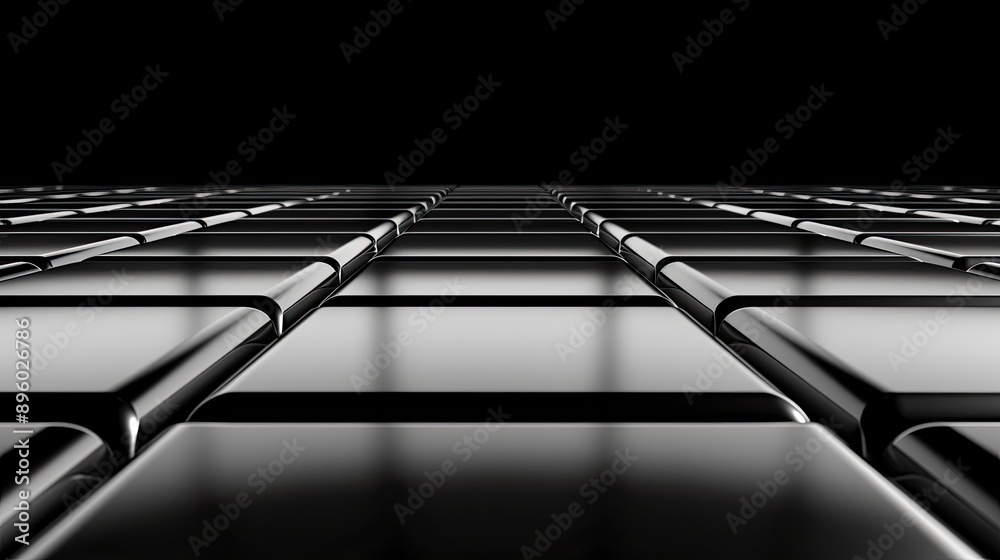 Poster a close-up view of a wall constructed of numerous black cubes of varying sizes and arrangements, cre