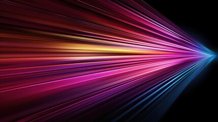 Dynamic light rays in vibrant colors create a sense of motion and energy against a dark background.