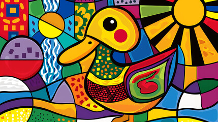 Abstract duck design, wallpaper, the animals with many abilities including walking, swimming and flying