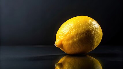 Close up view of a fresh lemon against a black background, lemon, citrus, yellow, black background, close-up, macro, texture