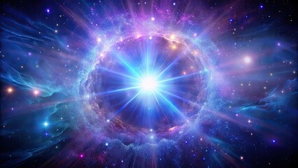 Fototapeta premium Bright purple and blue star in a large galaxy with cosmic explosion , galaxy, star, purple, blue, cosmic