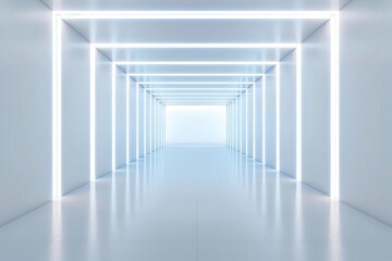 Obraz premium Futuristic corridor with glowing lights creating a serene and modern atmosphere, ideal for digital and architectural concepts.