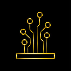 Circuit con. Metallic gold icons set collection.	