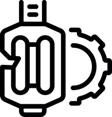Black and white icon of a bike pedal being repaired with a cogwheel, representing cycling maintenance and repair services