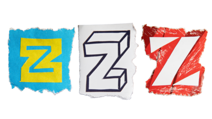 Z alphabet torn from a magazine paper. Ransom note style letters.