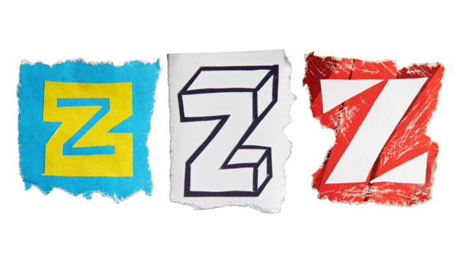 Z alphabet torn from a magazine paper. Ransom note style letters.