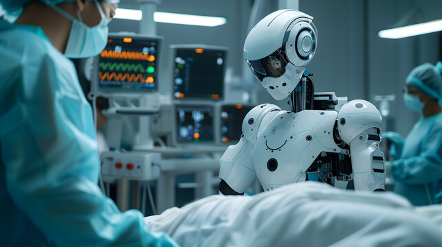 Robot m&eacute;dico en una cirug&iacute;a en un quir&oacute;fano moderno
