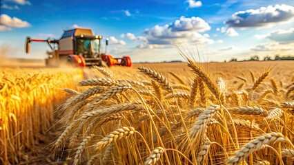 A close-up image of ripe wheat being harvested in a field, Agriculture, Farming, Harvest, Crop, Growth, Plant