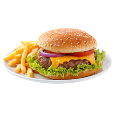 burger and fries icon 3d png transparent