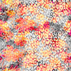 Fototapeta premium Leopard pattern. Seamless watercolor print, imitation animal skin. Realistic animal texture. Abstract repeating pattern - leopard skin imitation can be painted on clothes or fabric. Surface pattern