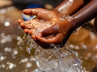 Fototapeta premium Young Child Washing Hands with Fresh Clean Water from Faucet - Hygiene and Health Concept