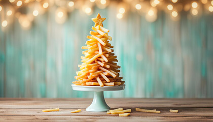 Cute french fries christmas tree with copy space