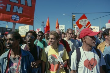 AIDS Awareness Walk with Diverse Community Demonstrating Solidarity and Advocacy