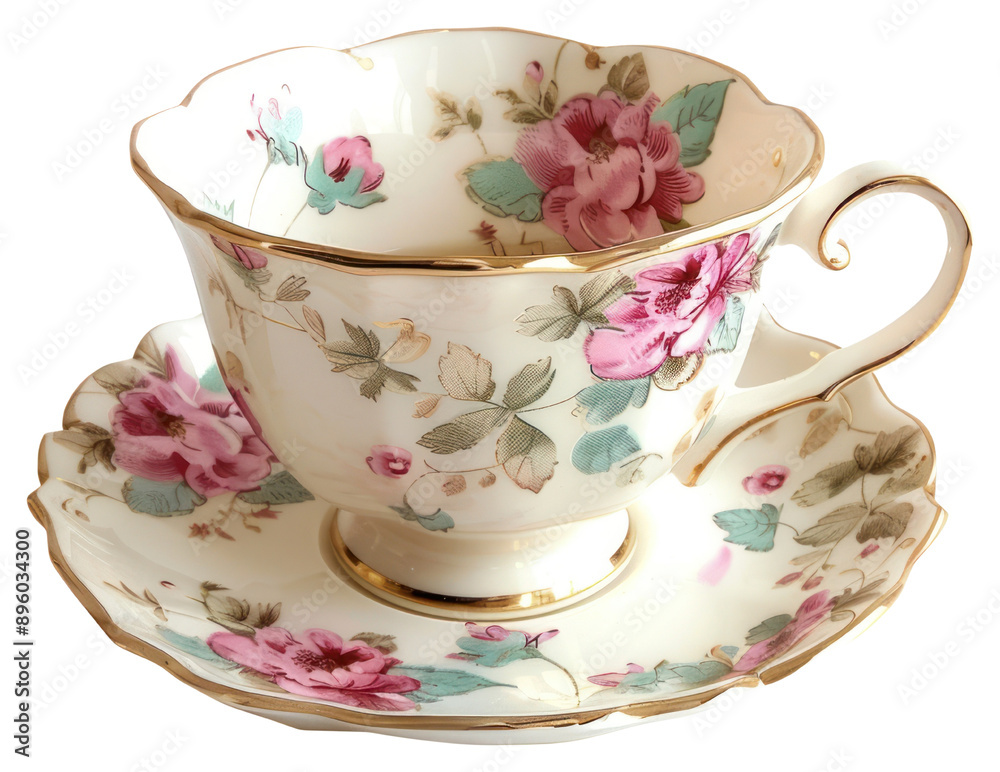 Sticker png elegant floral porcelain teacup